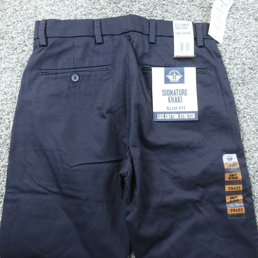 NEW Dockers Pants Mens 29X32 Navy Blue Khaki Slim Fit Chino Trouser Stretch Work